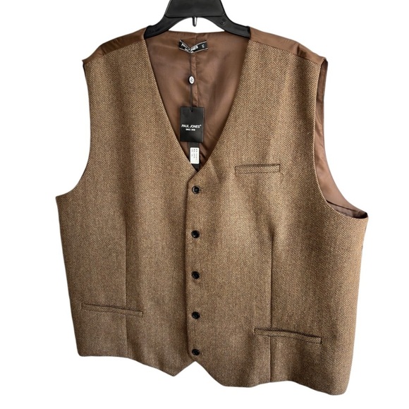 Paul Jones Wool Blend Brown Tweed Herringbone Waistcoat Vest 3XL Classic Preppy - Picture 3 of 12